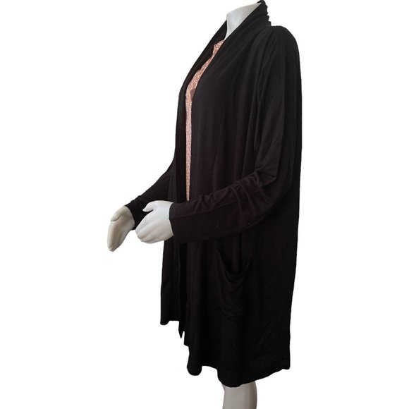 Women’s Dusters Plus Size 1X BY Design Light Duster Cardigan With Pockets Black - Picture 3 of 12